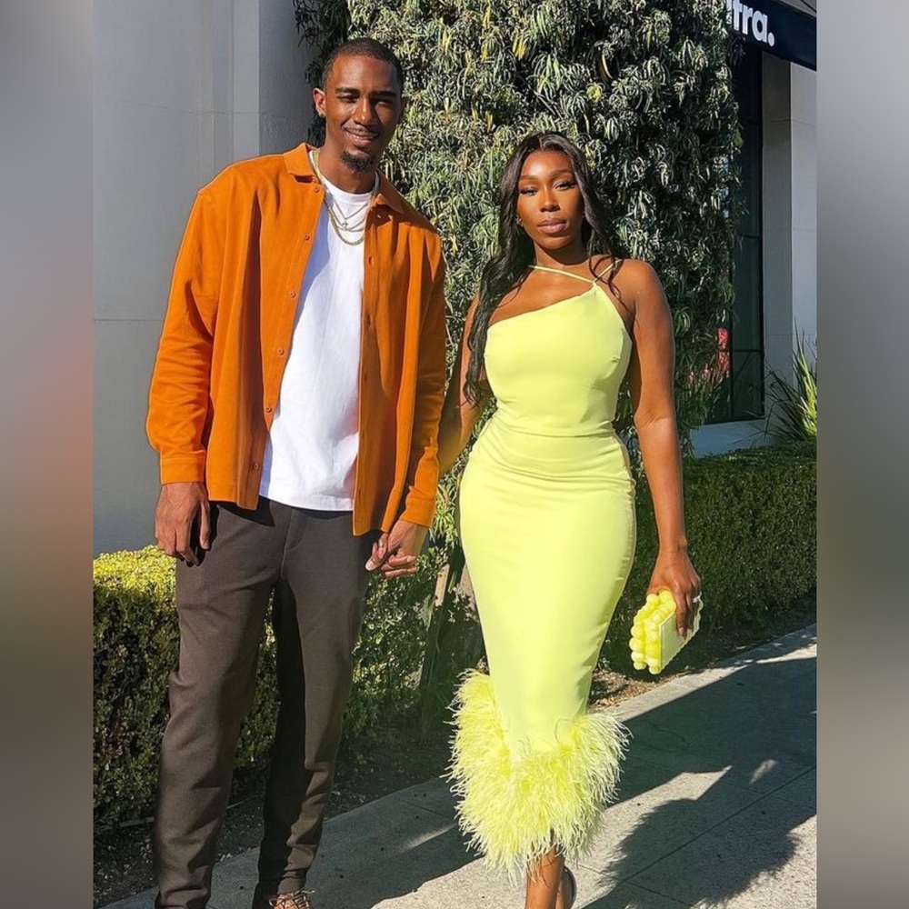 House of CB Neon Green ALESSIA Feather Dress
